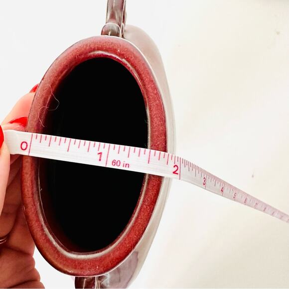 VINTAGE Rich Red Burgundy Ceramic Circular Vase Decor Mid Century Modern Retro - Picture 7 of 9